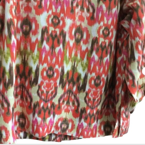 Jones New York Sport Women Size 2X Blouse Top Button Orange Green Brown Linen - Picture 5 of 7